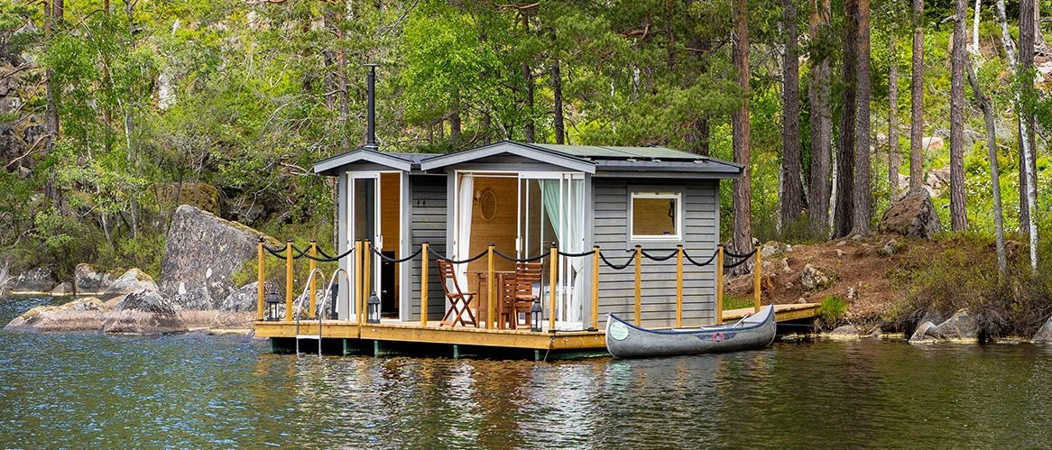 Glamping - Flytande stuga med bastu